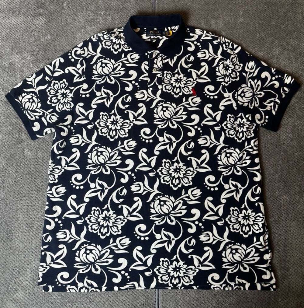 Polo Ralph Lauren Classic Fit Floral Short Sleeve Polo Shirt Navy White XL 1181